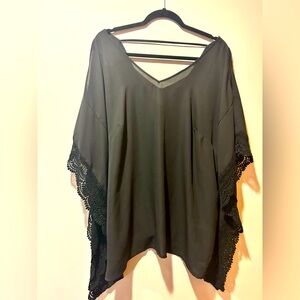 Women’s‎ Black Cold Shoulder Lace Dolman Sleeve Plus Size 2x Boho Blouse Shirt